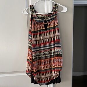 AB Studio Multicolor Tribal Print Sleeveless Tank - Orange, Black, Red, Blue